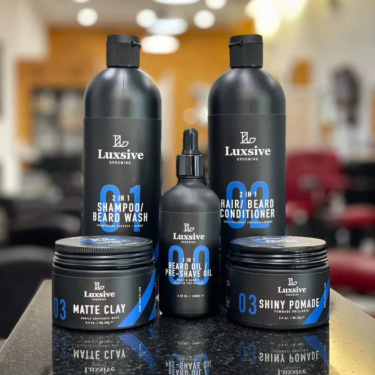 Luxsive grooming products lineup from the barbershop